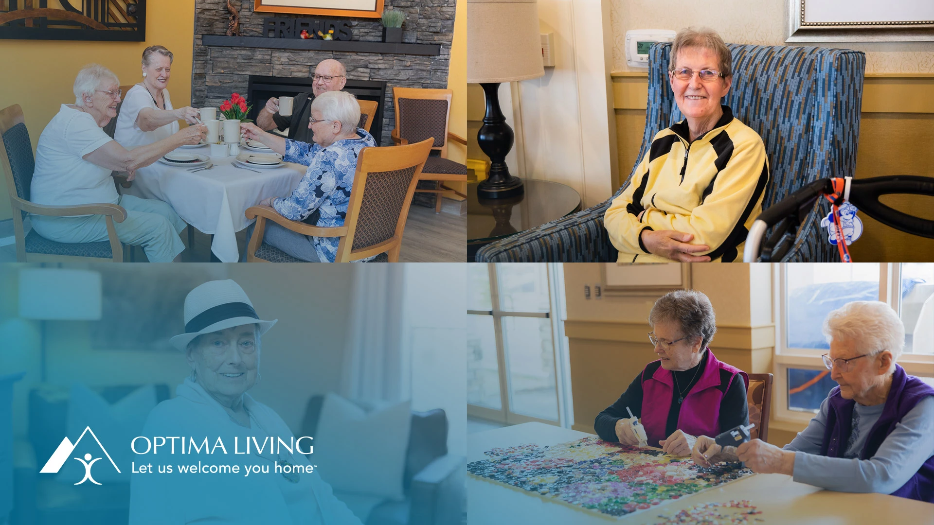 Four image collage of senior residents from various residences
